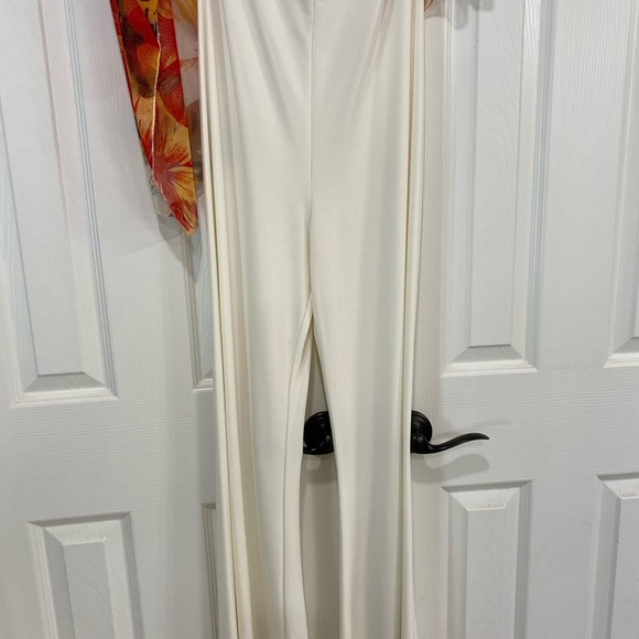 Cache Size Medium Strapless Ivory Jumpsuit with floral overlay. - Picture 6 of 8